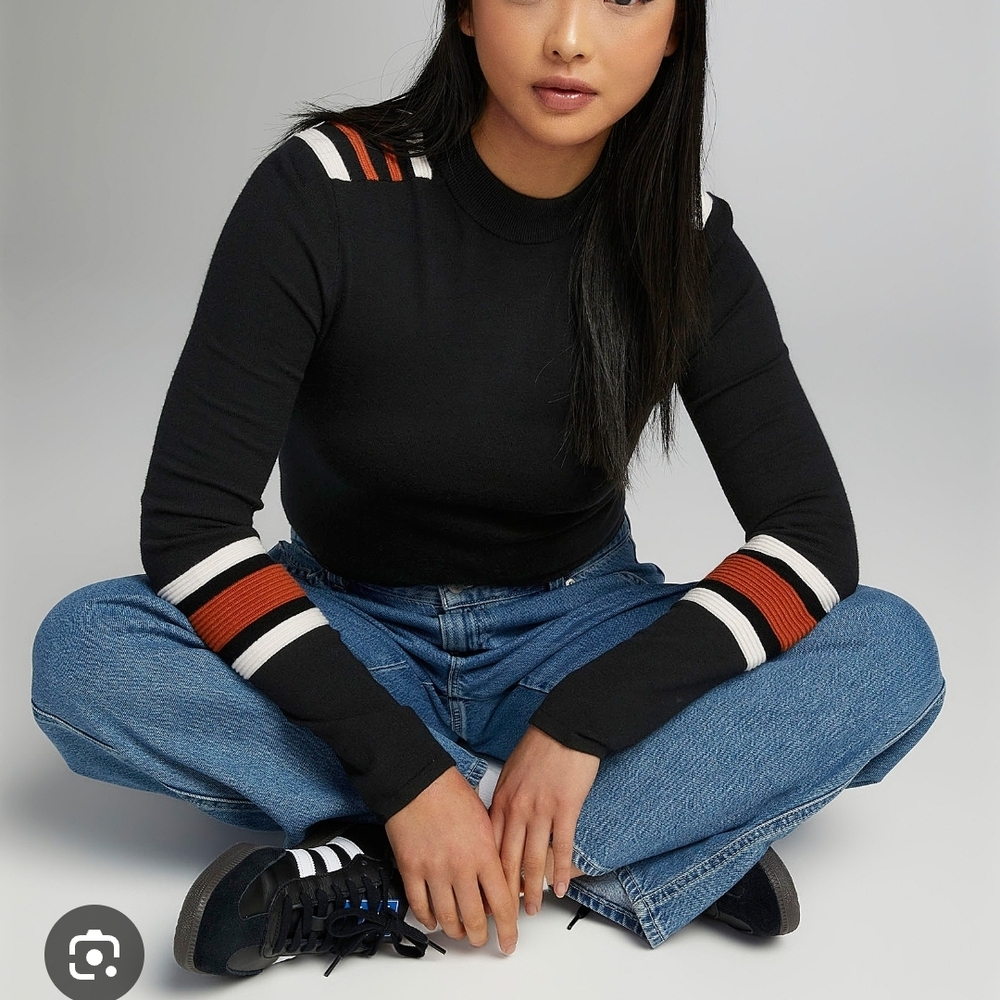 Black Sweater with Striped Accents